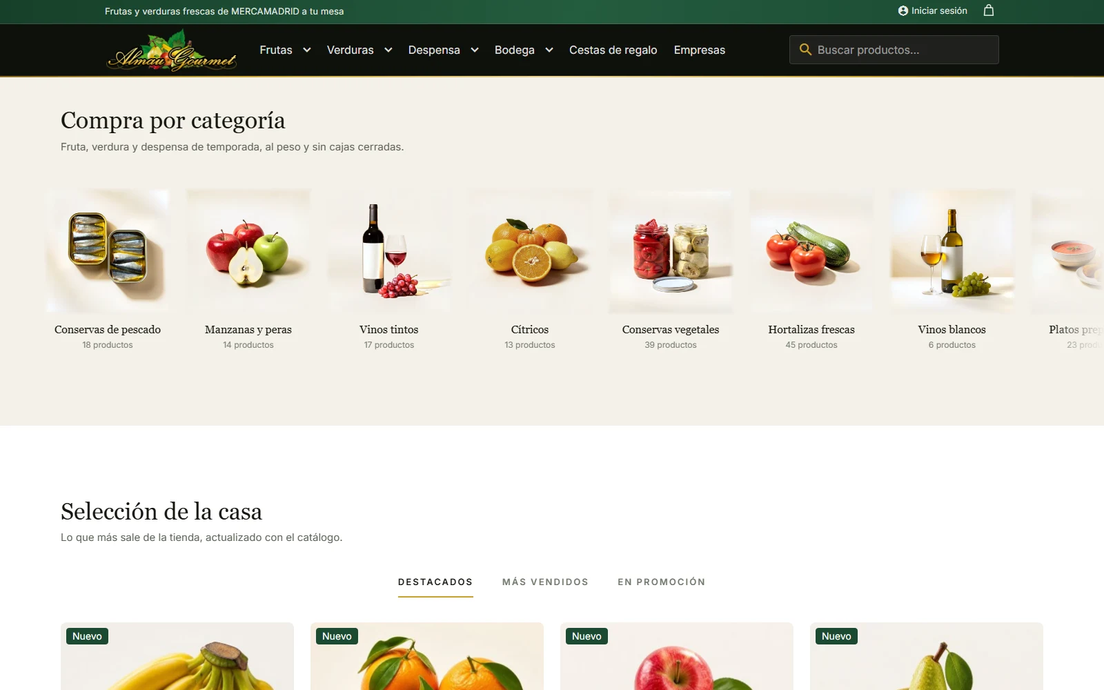 Compra por categoría: carrusel de categorías de la tienda