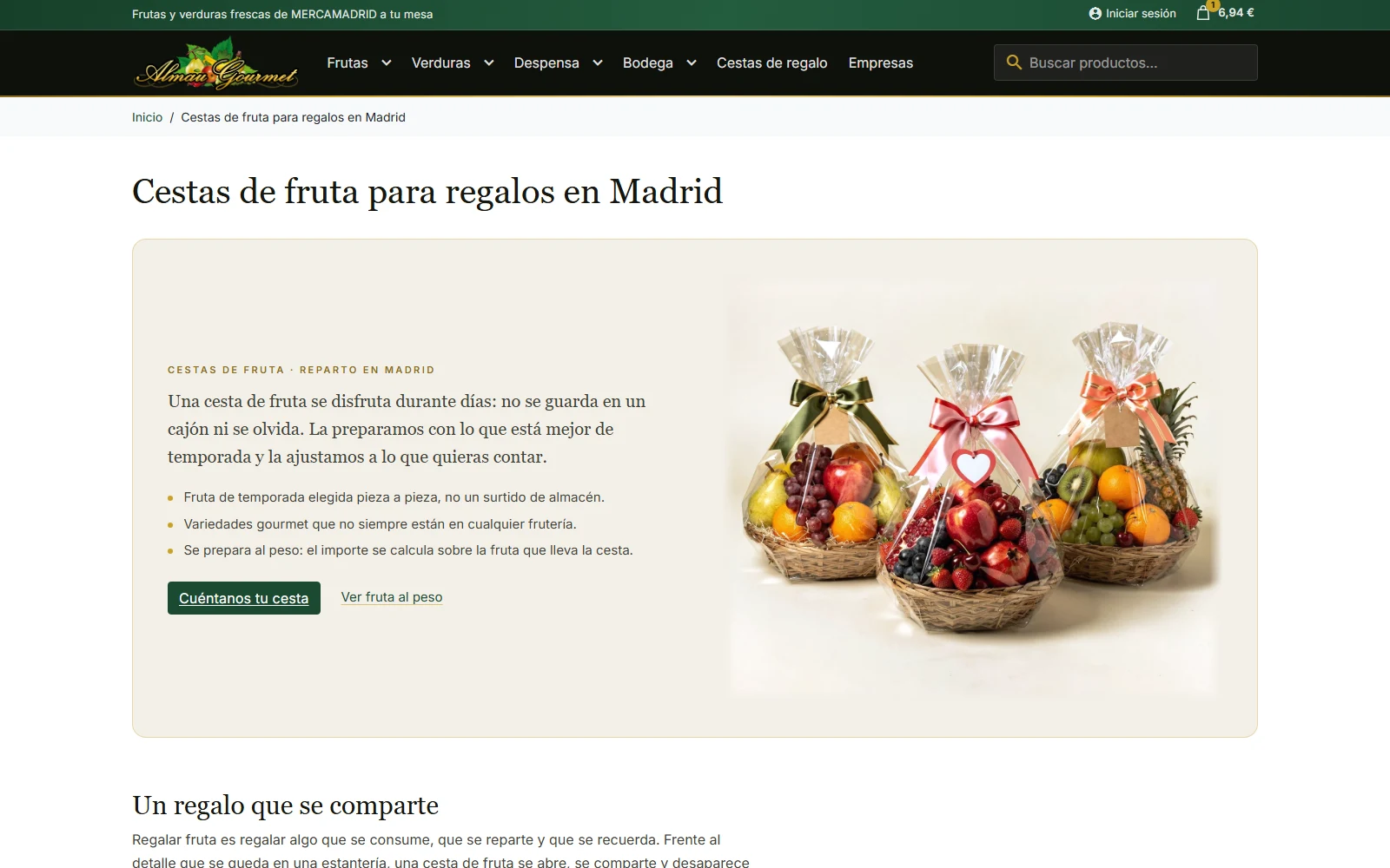 Cestas de fruta para regalo en Madrid