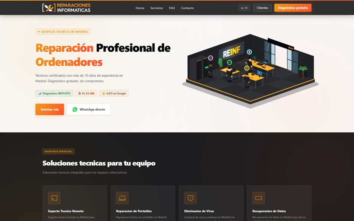 Proyecto web Reparaciones Informáticas, plataforma de servicio técnico