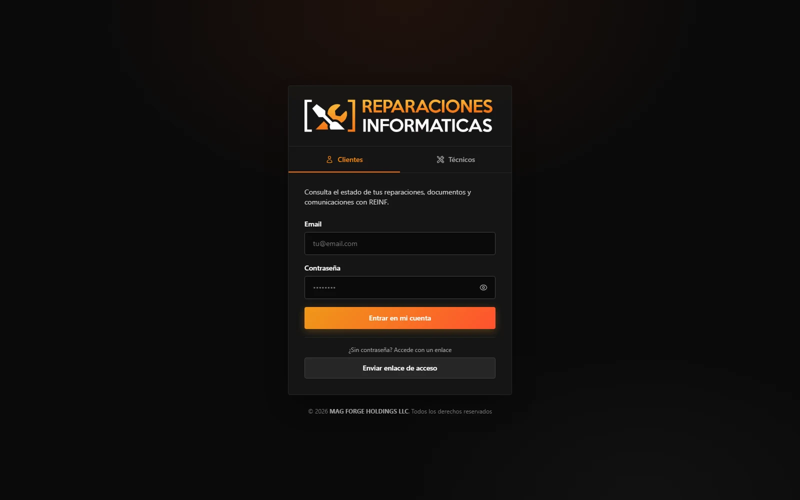 Acceso unificado para clientes y técnicos