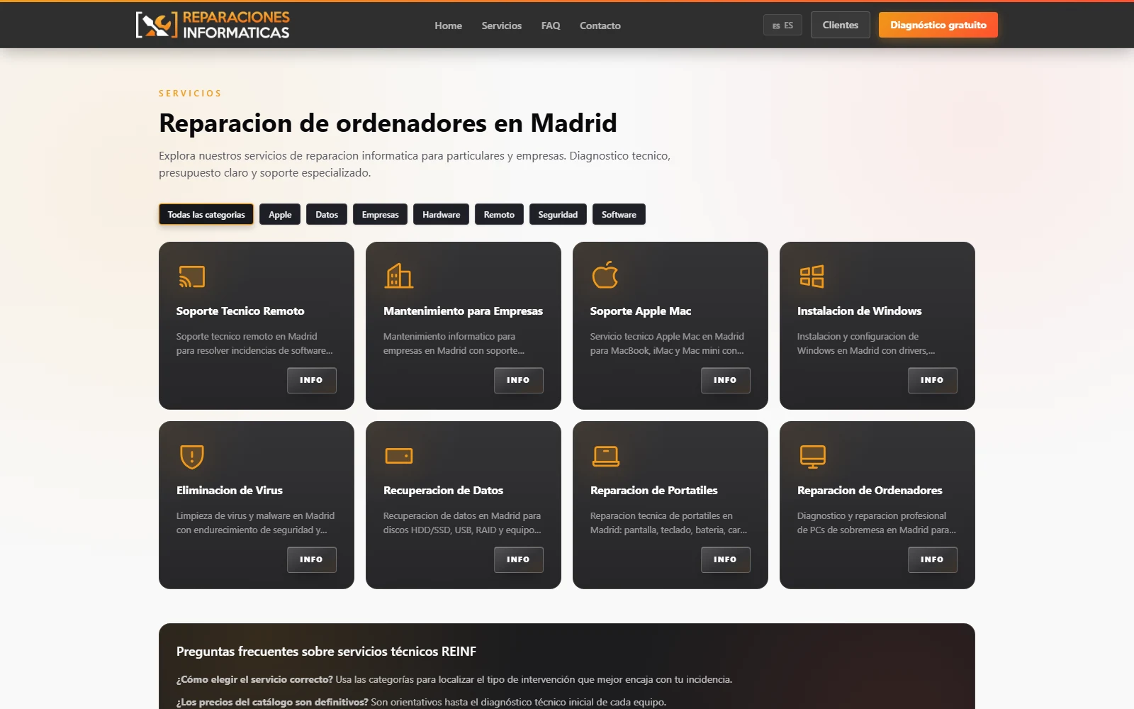 Catálogo de servicios de reparación