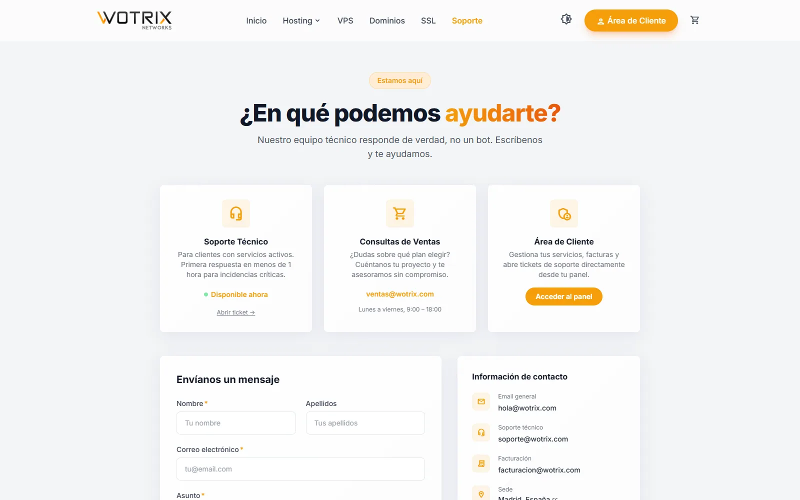 Página de contacto de Wotrix