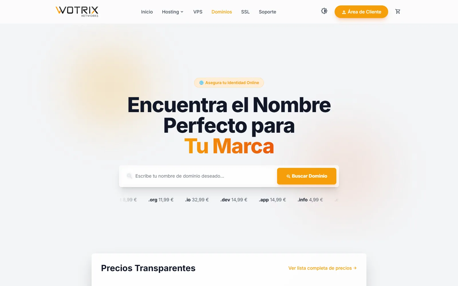 Buscador y registro de dominios en Wotrix